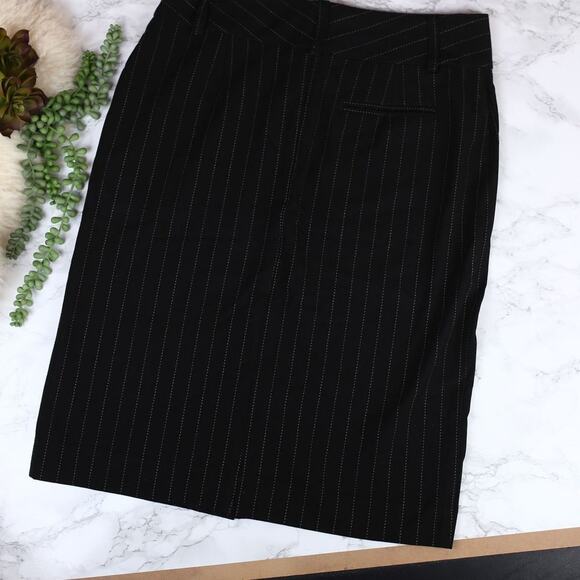 Old Navy Black White Pinstripe Pencil Skirt Front Slit Career Size 4 - Picture 3 of 4